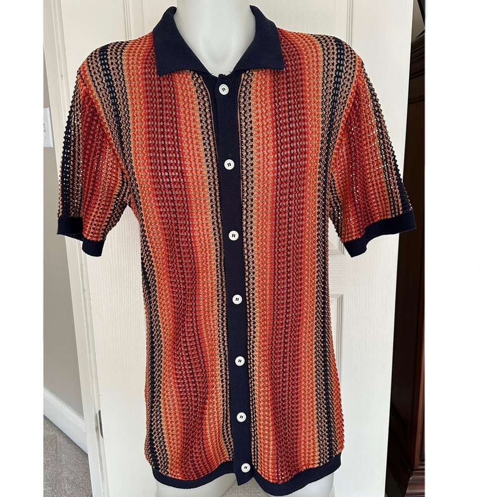 Massive Navy Sunset Crochet Button Up Shirt
